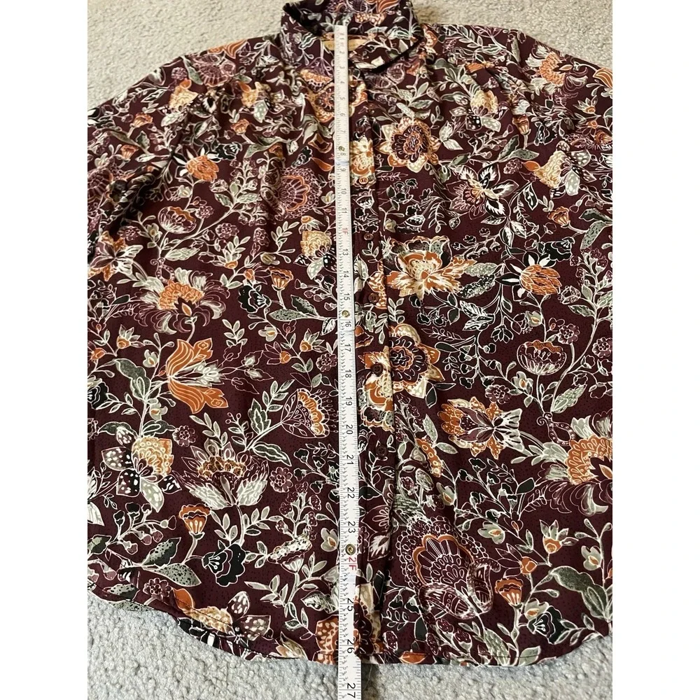 Anthropologie Philosophy Floral Button Blouse Sz M Burgundy Orange Career Boho - Picture 5 of 12